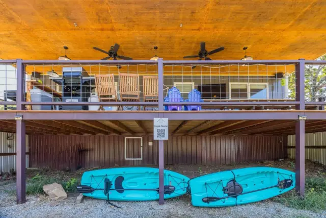 Kayaks ready for use on Lake Eufaula